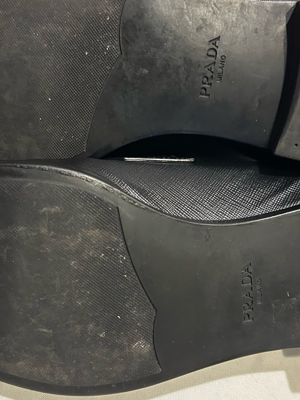 Prada Black Textured Leather Penny Loafers - Picture 5 of 7